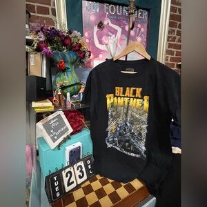 Black Panther Adult  T-Shirt - Camo Forest Panther Under Yellow Logo